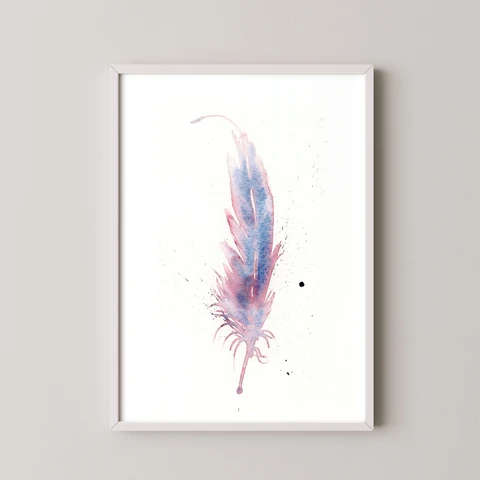 Image of a feather watercolor painting by Shayna Larsen, originals & prints available