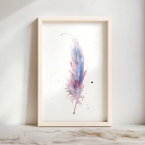 Image of a feather watercolor painting by Shayna Larsen, originals & prints available