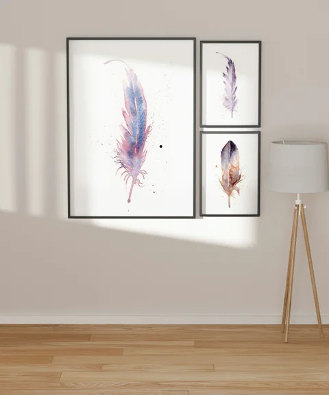 Image of a feather watercolor painting by Shayna Larsen, originals & prints available