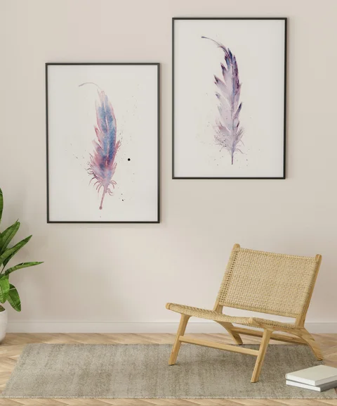 Image of a feather watercolor painting by Shayna Larsen, originals & prints available
