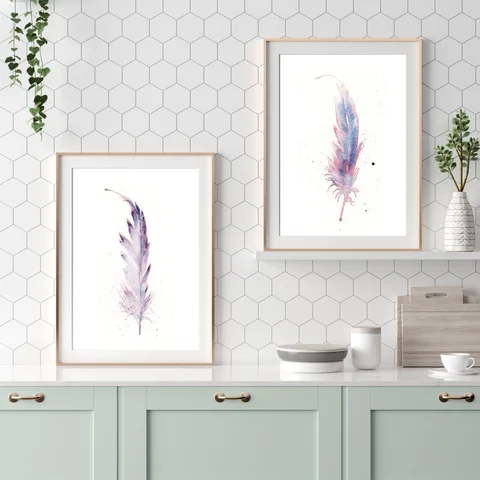 Image of a feather watercolor painting by Shayna Larsen, originals & prints available