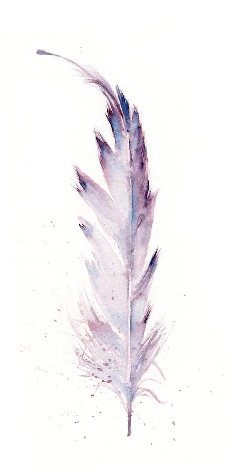 Image of a feather watercolor painting by Shayna Larsen, originals & prints available