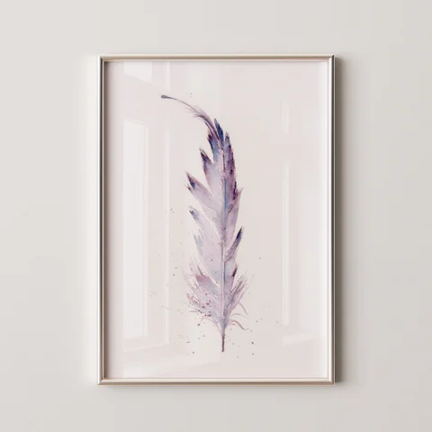 Image of a feather watercolor painting by Shayna Larsen, originals & prints available