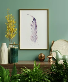 Image of a feather watercolor painting by Shayna Larsen, originals & prints available