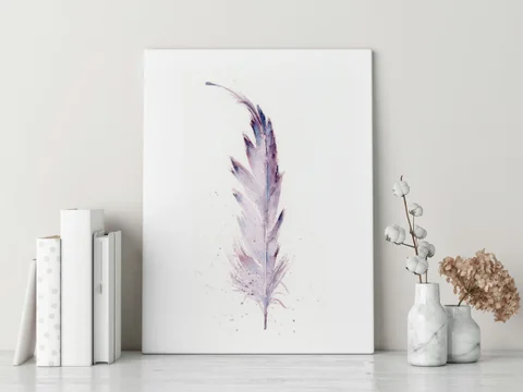 Image of a feather watercolor painting by Shayna Larsen, originals & prints available