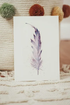 Image of a feather watercolor painting by Shayna Larsen, originals & prints available