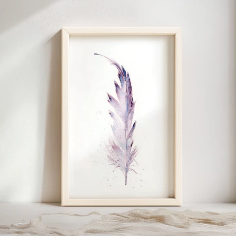 Image of a feather watercolor painting by Shayna Larsen, originals & prints available