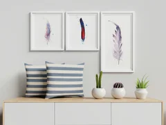 Image of a feather watercolor painting by Shayna Larsen, originals & prints available