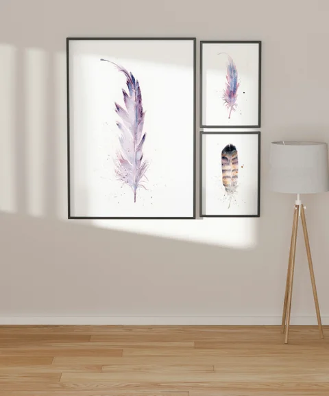 Image of a feather watercolor painting by Shayna Larsen, originals & prints available