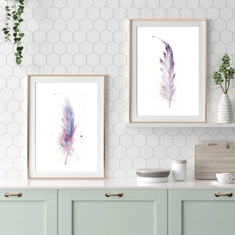 Image of a feather watercolor painting by Shayna Larsen, originals & prints available