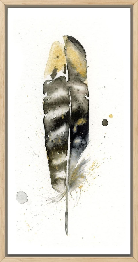 Image of a feather watercolor painting by Shayna Larsen, originals & prints available
