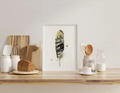 Image of a feather watercolor painting by Shayna Larsen, originals & prints available