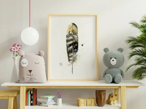 Image of a feather watercolor painting by Shayna Larsen, originals & prints available