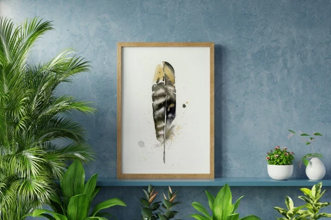 Image of a feather watercolor painting by Shayna Larsen, originals & prints available