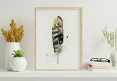 Image of a feather watercolor painting by Shayna Larsen, originals & prints available