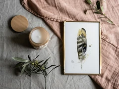 Image of a feather watercolor painting by Shayna Larsen, originals & prints available