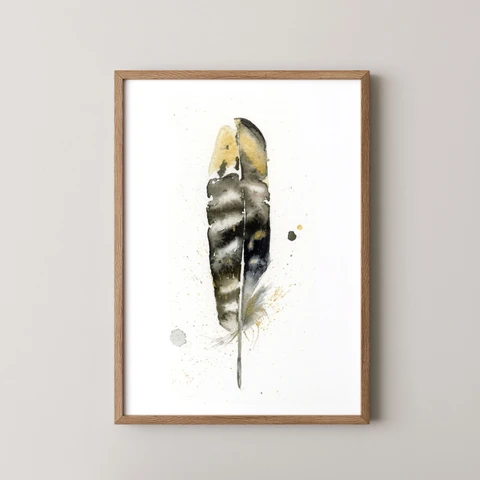 Image of a feather watercolor painting by Shayna Larsen, originals & prints available