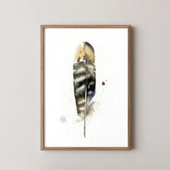 Image of a feather watercolor painting by Shayna Larsen, originals & prints available