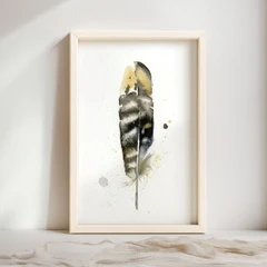 Image of a feather watercolor painting by Shayna Larsen, originals & prints available