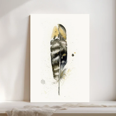 Image of a feather watercolor painting by Shayna Larsen, originals & prints available