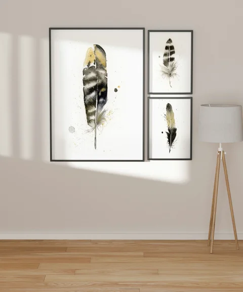 Image of a feather watercolor painting by Shayna Larsen, originals & prints available