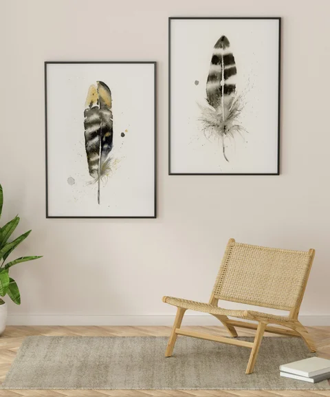 Image of a feather watercolor painting by Shayna Larsen, originals & prints available