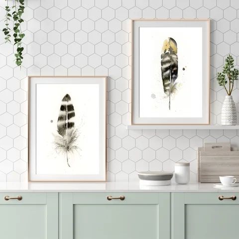 Image of a feather watercolor painting by Shayna Larsen, originals & prints available