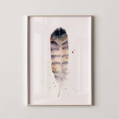 Image of a feather watercolor painting by Shayna Larsen, originals & prints available