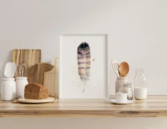 Image of a feather watercolor painting by Shayna Larsen, originals & prints available