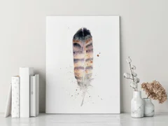 Image of a feather watercolor painting by Shayna Larsen, originals & prints available