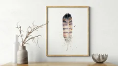 Image of a feather watercolor painting by Shayna Larsen, originals & prints available