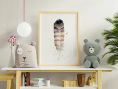 Image of a feather watercolor painting by Shayna Larsen, originals & prints available