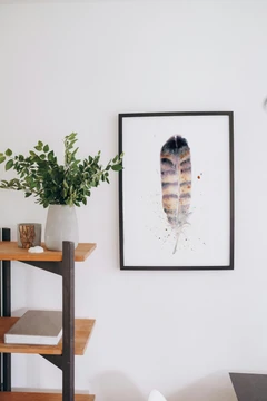 Image of a feather watercolor painting by Shayna Larsen, originals & prints available