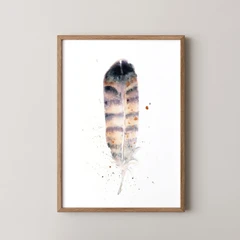 Image of a feather watercolor painting by Shayna Larsen, originals & prints available