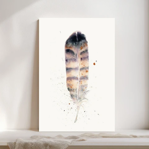 Image of a feather watercolor painting by Shayna Larsen, originals & prints available