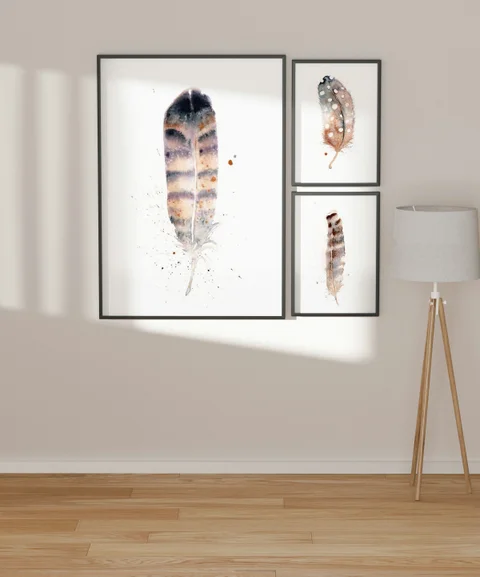 Image of a feather watercolor painting by Shayna Larsen, originals & prints available