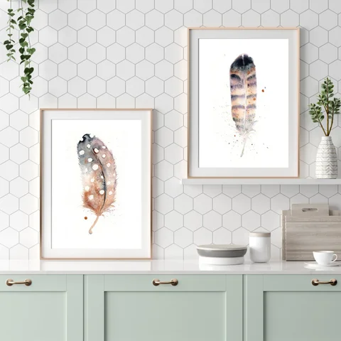 Image of a feather watercolor painting by Shayna Larsen, originals & prints available