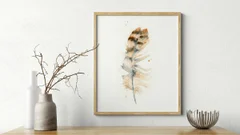 Image of a feather watercolor painting by Shayna Larsen, originals & prints available