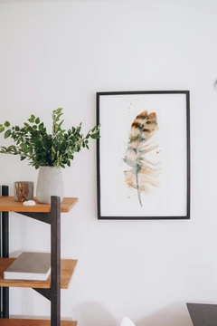 Image of a feather watercolor painting by Shayna Larsen, originals & prints available