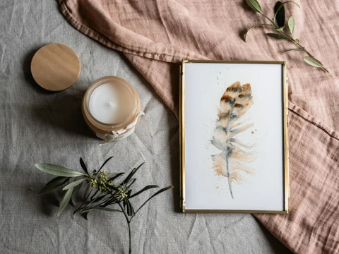 Image of a feather watercolor painting by Shayna Larsen, originals & prints available