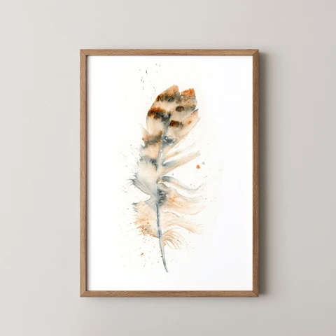 Image of a feather watercolor painting by Shayna Larsen, originals & prints available