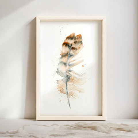 Image of a feather watercolor painting by Shayna Larsen, originals & prints available