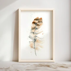 Image of a feather watercolor painting by Shayna Larsen, originals & prints available