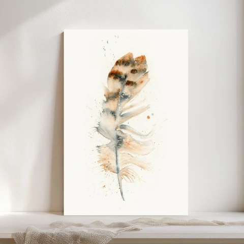 Image of a feather watercolor painting by Shayna Larsen, originals & prints available