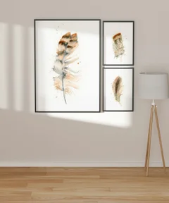 Image of a feather watercolor painting by Shayna Larsen, originals & prints available