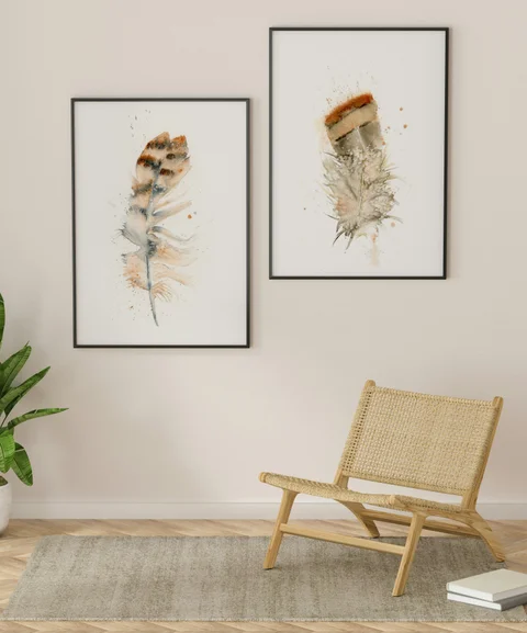 Image of a feather watercolor painting by Shayna Larsen, originals & prints available