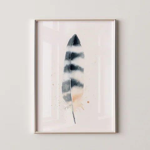 Image of a feather watercolor painting by Shayna Larsen, originals & prints available