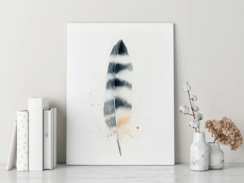 Image of a feather watercolor painting by Shayna Larsen, originals & prints available