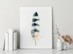Image of a feather watercolor painting by Shayna Larsen, originals & prints available
