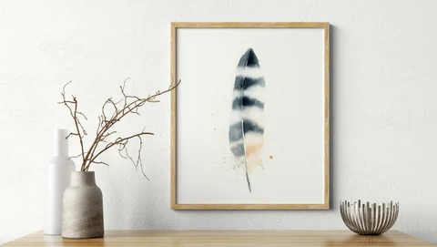 Image of a feather watercolor painting by Shayna Larsen, originals & prints available